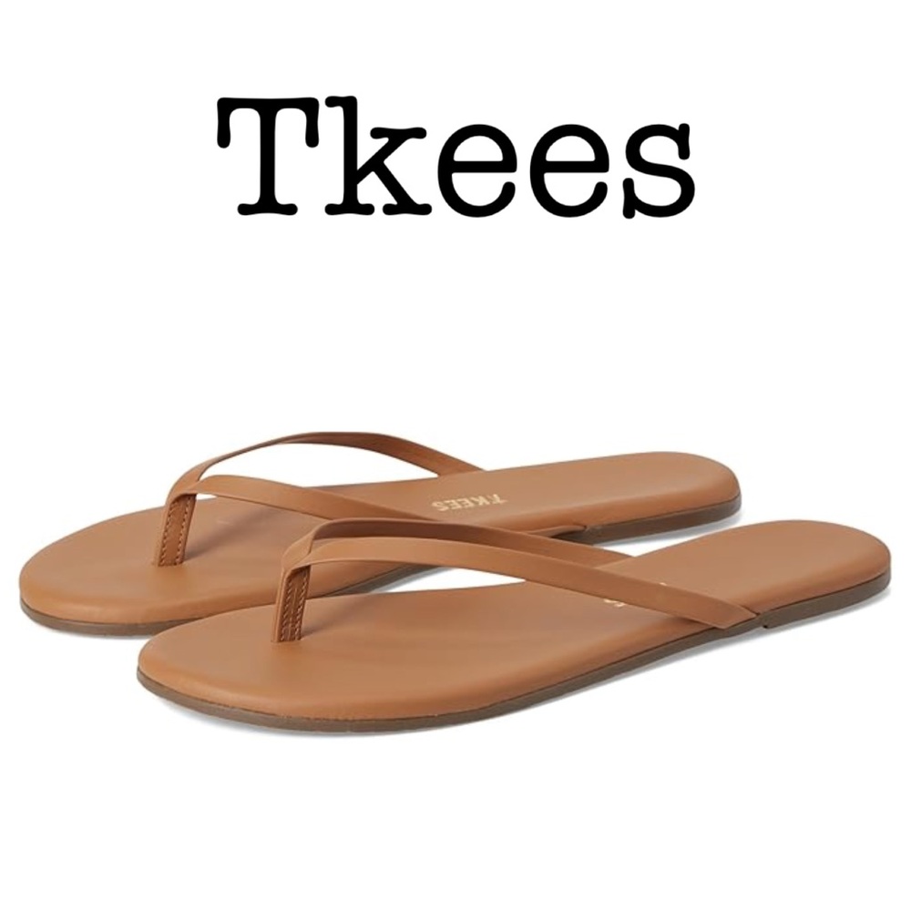 TKEES Tan Beach Bum Leather Flip Flops Size 5